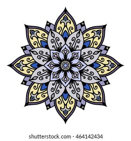 Mandala floral oriental design multicolored hand drawn elements