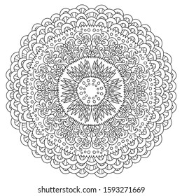 Mandala floral oriental waves doodle henna india line hand-drawn  pattern coloring page book black and white art therapy relax psychology