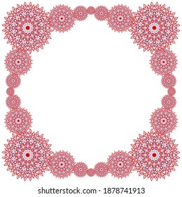 Mandala floral ornament card frame template vector design. Circular folk shapes motifs. Decorative background pattern.