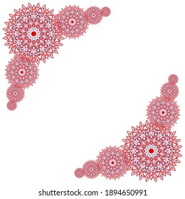 Diseño vectorial de la plantilla de cuadro de la tarjeta de ornamento floral Mandala. Motivos de elementos étnicos circulares. Patrón de fondo elegante.