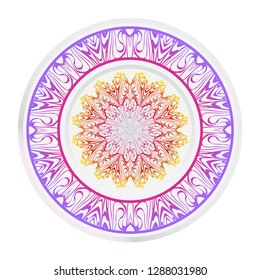 Mandala floral ornament. Decorative plates with Mandala ornament patterns. Home decor background. Vector illustration. Purple, yellow color.