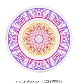 Mandala floral ornament. Decorative plates with Mandala ornament patterns. Home decor background. Vector illustration. Purple, yellow color.