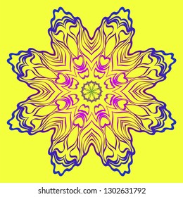 Mandala Floral Ornament. Pattern For Posters, Banners. Vector Illustration. Yellow purple gradient color.