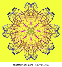 Mandala Floral Ornament. Pattern For Posters, Banners. Vector Illustration. Yellow purple gradient color.