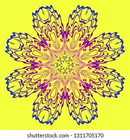Mandala Floral Ornament. Pattern For Posters, Banners. Vector Illustration. Yellow purple gradient color.