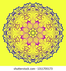 Mandala Floral Ornament. Pattern For Posters, Banners. Vector Illustration. Yellow purple gradient color.