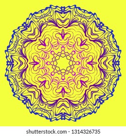 Mandala Floral Ornament. Pattern For Posters, Banners. Vector Illustration. Yellow purple gradient color.