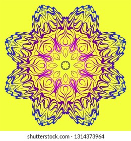 Mandala Floral Ornament. Pattern For Posters, Banners. Vector Illustration. Yellow purple gradient color.