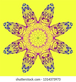 Mandala Floral Ornament. Pattern For Posters, Banners. Vector Illustration. Yellow purple gradient color.