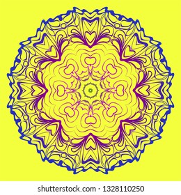 Mandala Floral Ornament. Pattern For Posters, Banners. Vector Illustration. Yellow purple gradient color.