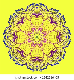Mandala Floral Ornament. Pattern For Posters, Banners. Vector Illustration. Yellow purple gradient color.