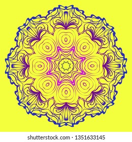 Mandala Floral Ornament. Pattern For Posters, Banners. Vector Illustration. Yellow purple gradient color.
