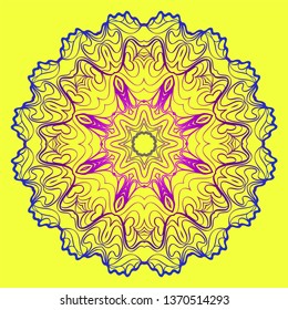 Mandala Floral Ornament. Pattern For Posters, Banners. Vector Illustration. Yellow purple gradient color.