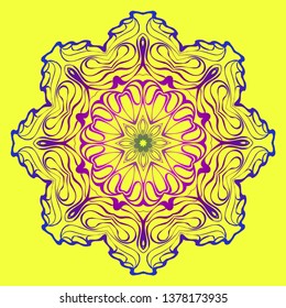 Mandala Floral Ornament. Pattern For Posters, Banners. Vector Illustration. Yellow purple gradient color.