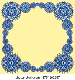 Mandala floral pattern card frame template vector design. Circular kaleidoscope elements motifs. Vintage background pattern.