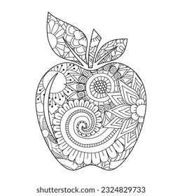 Mandala floral pattern made in Mehndi style in form of apple fruit. Apple mandala. Apple Mandala coloring page.