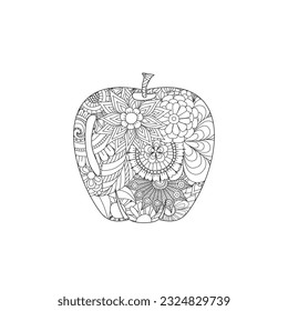 Mandala floral pattern made in Mehndi style in form of apple fruit. Apple mandala. Apple Mandala coloring page.