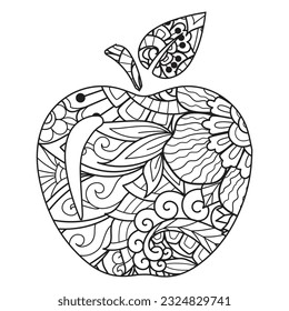 Mandala floral pattern made in Mehndi style in form of apple fruit. Apple mandala. Apple Mandala coloring page.