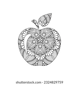 Mandala floral pattern made in Mehndi style in form of apple fruit. Apple mandala. Apple Mandala coloring page.
