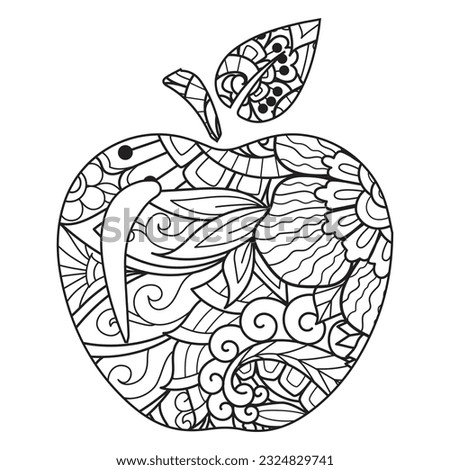 Mandala floral pattern made in Mehndi style in form of apple fruit. Apple mandala. Apple Mandala coloring page.
