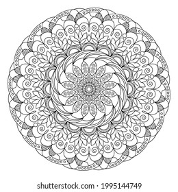 Mandala with floral pattern on white background. Decorative insulated element for design. Anti-stress coloring book for children and adults