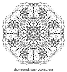 Mandala con un patrón floral sobre un fondo blanco. Elemento aislado decorativo para el diseño. Libro de colorantes antiestrés para niños y adultos