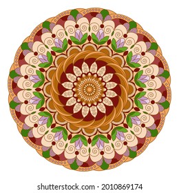 Mandala con un patrón floral sobre un fondo blanco. Elemento aislado decorativo para el diseño. Ilustración de la terapia artística