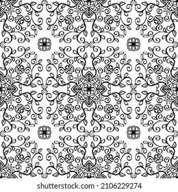 Patrón ininterrumpido de flores de Mandala en blanco y negro.