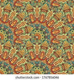 Mandala floral seamless pattern. Oriental ethnic vector composition. Weave modern chakra flower seamless ornament. Interior decoration print.