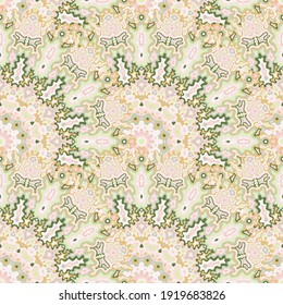 Mandala floral seamless pattern. Oriental folk vector composition. Ornate elegant peacock flower seamless ornament. Scarf fashion print.