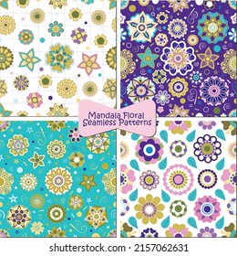 Patrones vectoriales florales sin costura de Mandala fondo forma abstracta diseño de tela de verano impresión de la moda