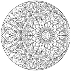 Mandala Flower For Adult Coloring Book.
