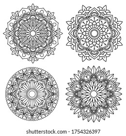 Mandala flower for adult coloring book 4 style.