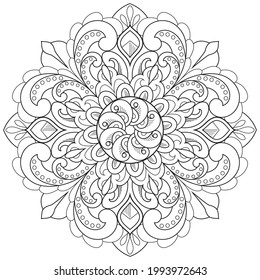 Mandala flower for adult coloring book.