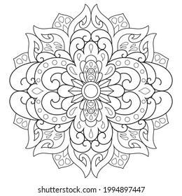 Mandala Flower For Adult Coloring Book.