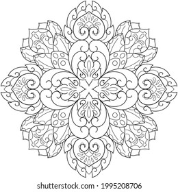 Mandala flower for adult coloring book.