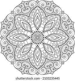 Mandala flower for adult coloring book.