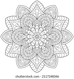 Mandala flower for adult coloring book.