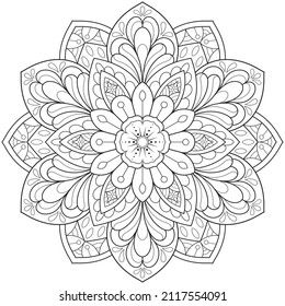 Mandala flower for adult coloring book.