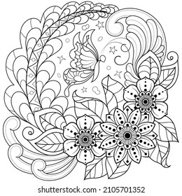 Mandala flower for adult coloring book.Mandala flower coloring pages.