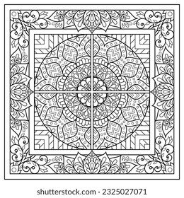 Mandala flower for adult coloring book.Mandala flower coloring pages.