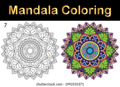 Mandala flower for adult coloring page.