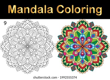 Mandala flower for adult coloring page.
