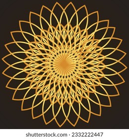 Mandala flower, Blue mandala technology cyber space golden light background, vector illustration