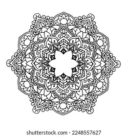 Mandala flower. Circular pattern in form of mandala for Henna, Mehndi, tattoo, decoration. Eastern drawing, idea for coloring.
