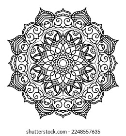 Mandala flower. Circular pattern in form of mandala for Henna, Mehndi, tattoo, decoration. Eastern drawing, idea for coloring.