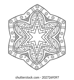 Mandala flower. Circular pattern with many details and geometry elements. Vector illustration for coloring book, tattoo, logo, henna, mehndi