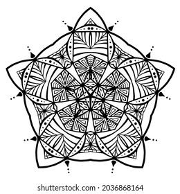 Mandala flower. Circular pattern with many details and geometry elements. Vector illustration for coloring book, tattoo, logo, henna, mehndi