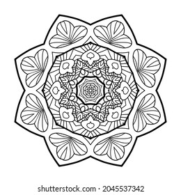 Mandala flower. Circular pattern with many details and geometry elements. Vector illustration for coloring book, tattoo, logo, henna, mehndi