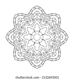 Mandala flower. Circular pattern with many details and geometry elements. Vector illustration for coloring book, tattoo, logo, henna, mehndi